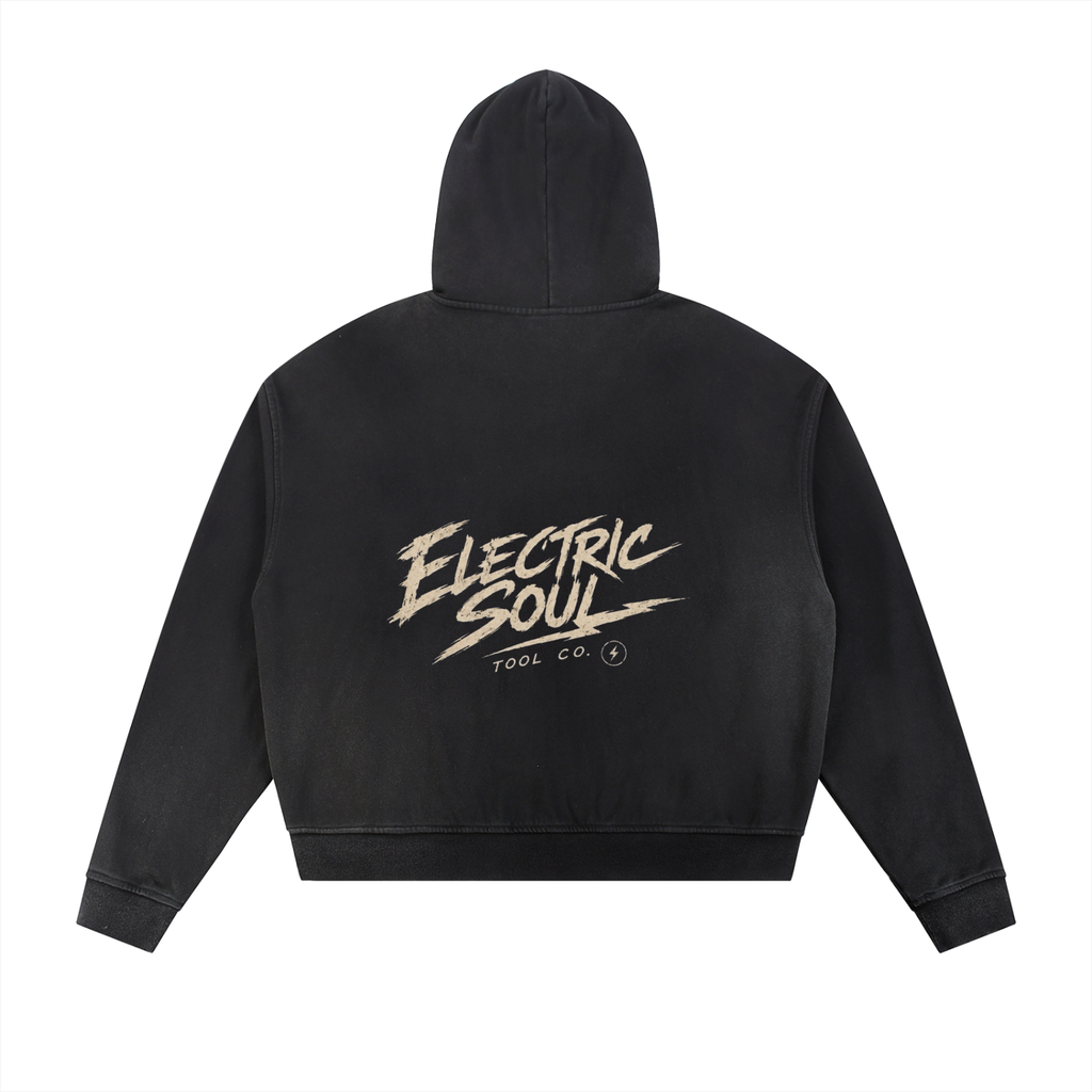 Sun Fade Frayed Raw Edge Fleece Zip Hoodie