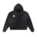 Sun Fade Frayed Raw Edge Fleece Zip Hoodie