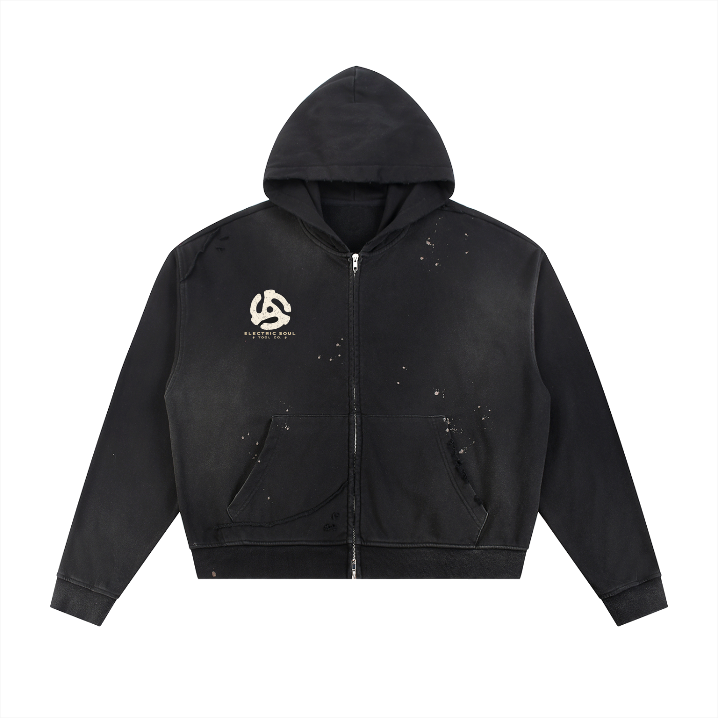 Sun Fade Frayed Raw Edge Fleece Zip Hoodie
