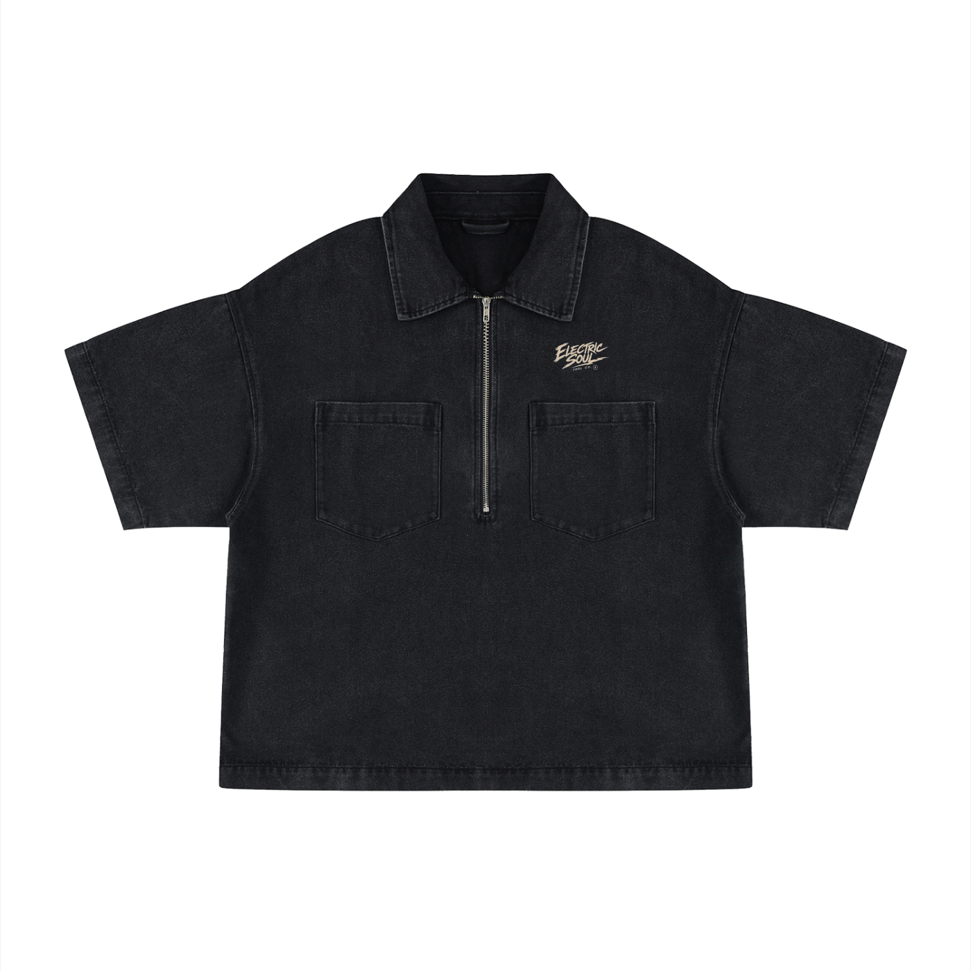 Unisex Vintage Wash Boxy Quarter-Zip Denim Shirt
