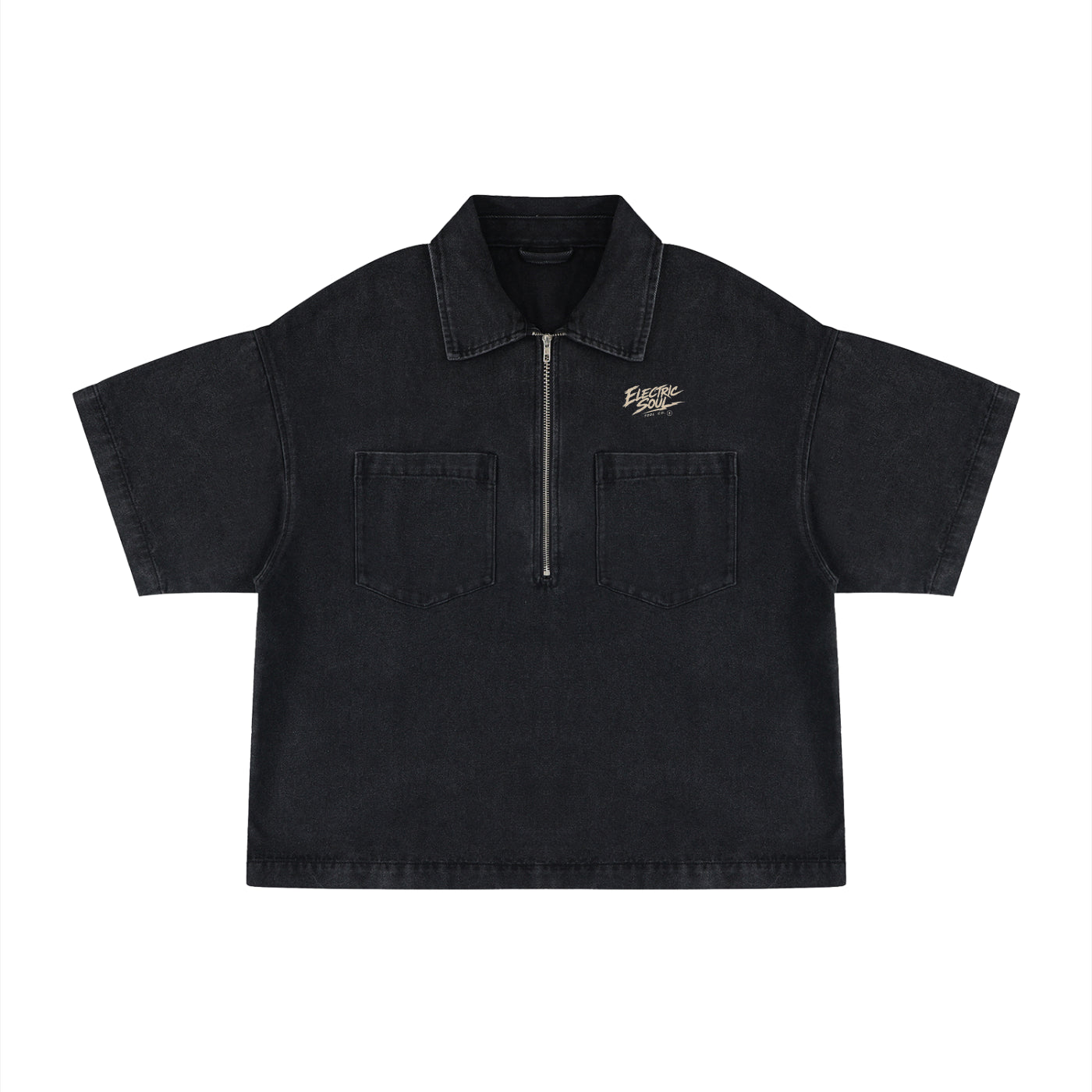 Unisex Vintage Wash Boxy Quarter-Zip Denim Shirt